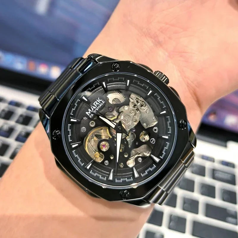 Wrist shot of the Fairwhale FW-6940 AUREXIS luxury skeleton automatic watch, blending modern elegance with mechanical sophistication.