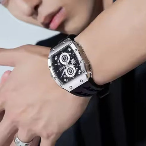 Luxury Mark Fairwhale TONIX tonneau chronograph watch worn on male wrist