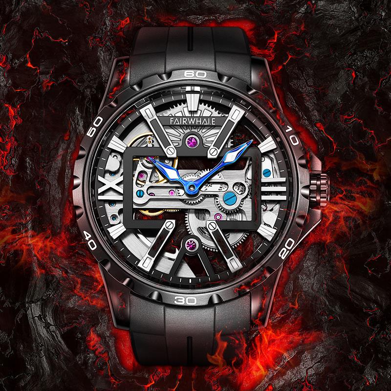 Mark Fairwhale NORIVEXA Obsidian Luxe – Sleek black automatic watch for men, 43mm stainless steel case, luminous dial