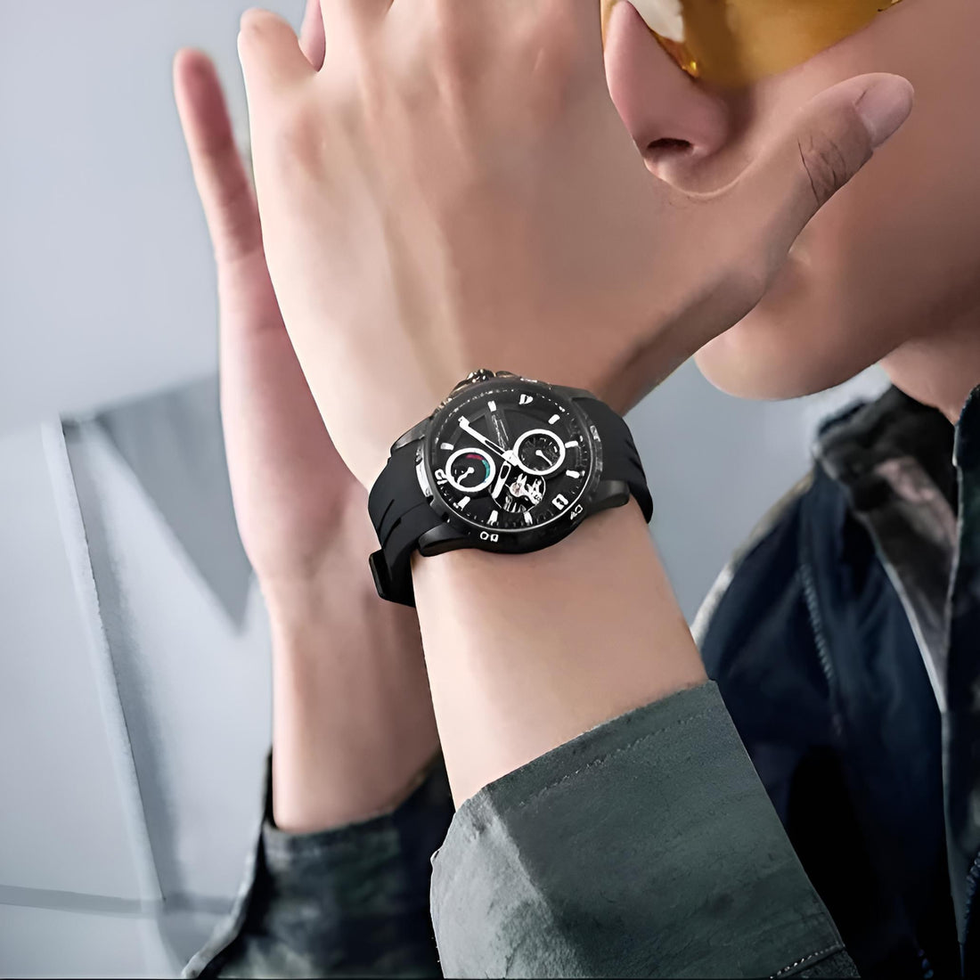 Mark Fairwhale ASTRIONIX Obsidian Edge – Black luminous automatic sports watch for men with silicone strap and scratch-resistant Hardlex crystal