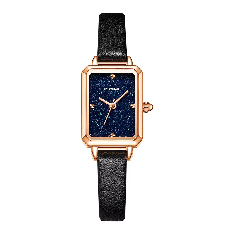 Mark Fairwhale 3370 LUNORA women’s watch showing ultra-slim rose gold case and minimalist crown design