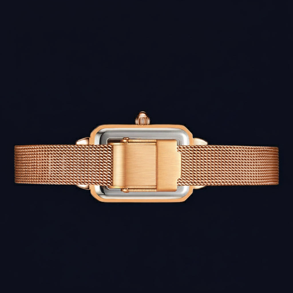 Mark Fairwhale 3370 LUNORA women’s watch showing ultra-slim rose gold case and minimalist crown design