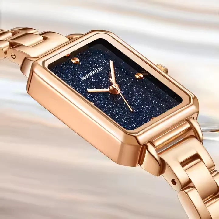 Mark Fairwhale 3370 LUNORA women’s watch showing ultra-slim rose gold case and minimalist crown design