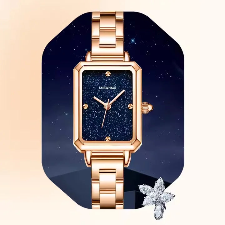 Mark Fairwhale 3370 LUNORA women’s watch showing ultra-slim rose gold case and minimalist crown design