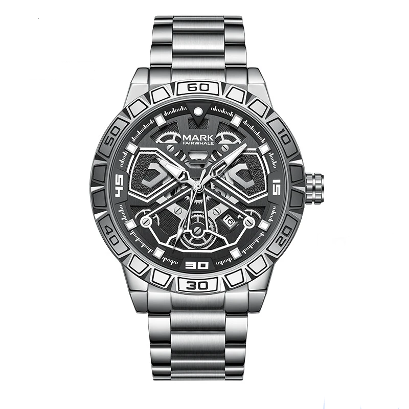 Mark Fairwhale 5940 VELTORA men’s stainless steel business watch with skeleton dial and auto date function
