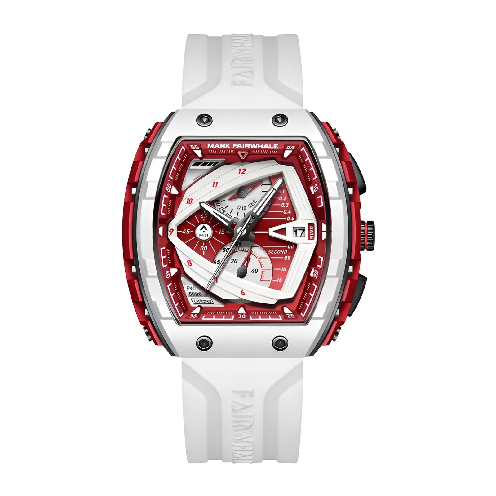 Mark Fairwhale ADRIAN Arctic Eclipse – White dial tonneau-shaped watch with high-contrast display and scratch-resistant Hardlex crystal
