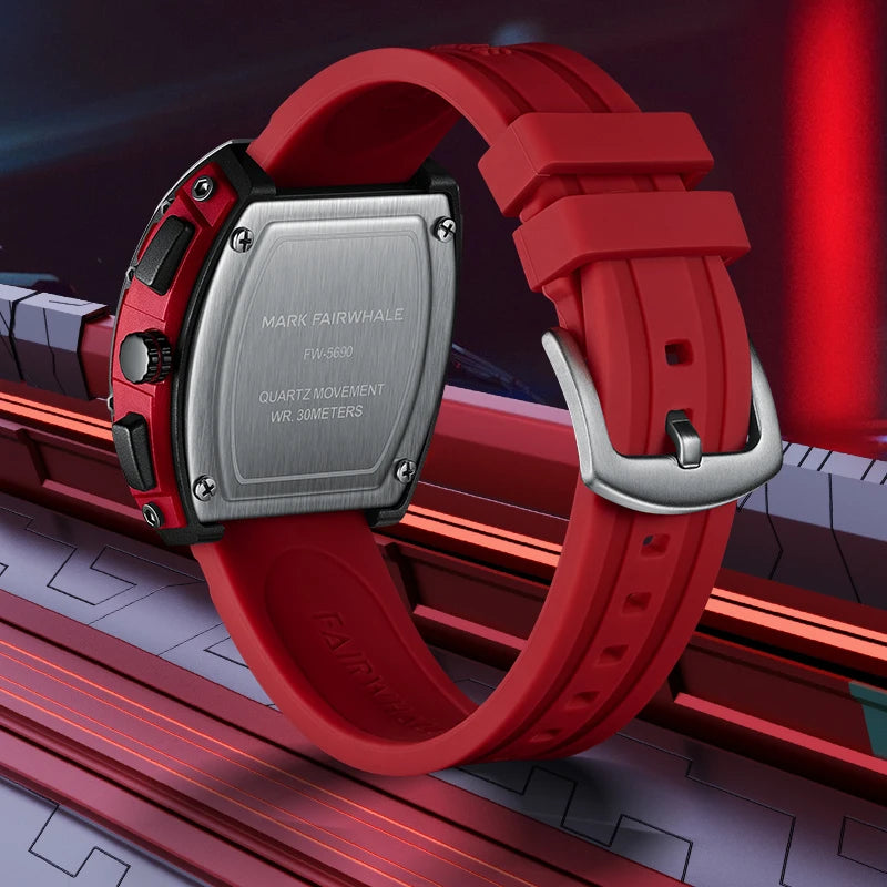 Mark Fairwhale ADRIAN Imperial Scarlet – Red accent chronograph watch for men, rugged design with auto date function