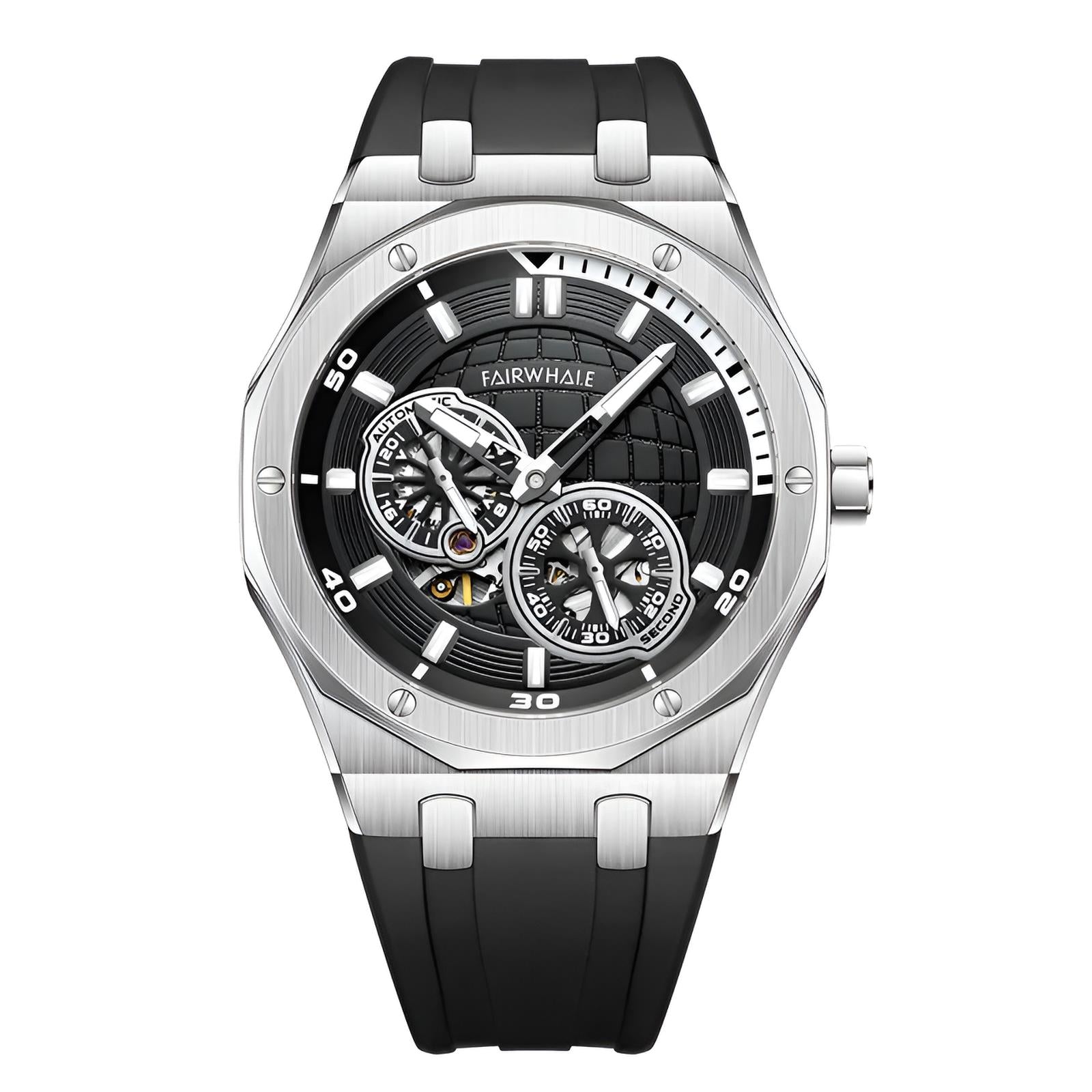 Mark Fairwhale AERIXON Titanium Shadow – Gunmetal gray skeleton watch for men, slim 12mm design with 316L stainless steel & Hardlex crystal
