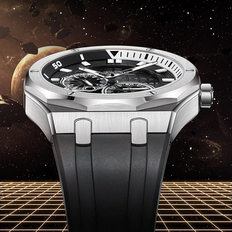 Mark Fairwhale AERIXON Titanium Shadow – Gunmetal gray skeleton watch for men, slim 12mm design with 316L stainless steel & Hardlex crystal