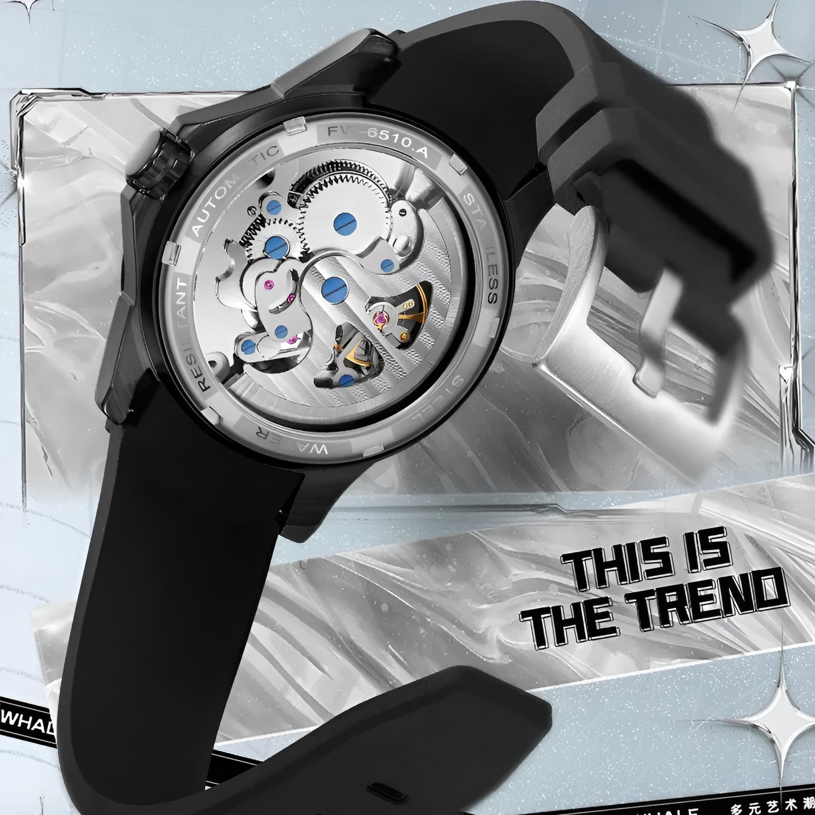 Mark Fairwhale ASTRIONIX Obsidian Edge – Black luminous automatic sports watch for men with silicone strap and scratch-resistant Hardlex crystal