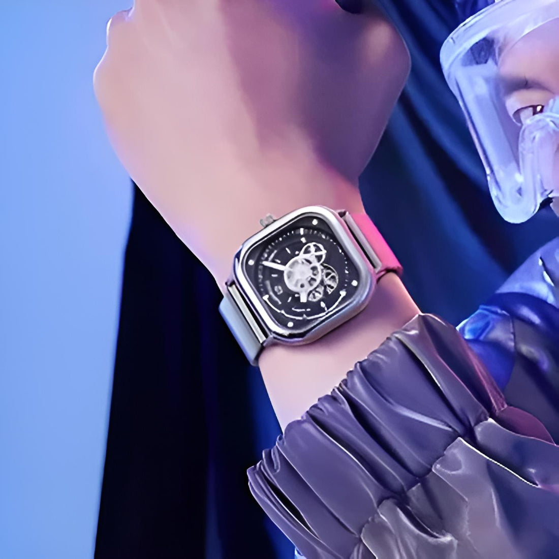 Mark Fairwhale AUREOXIS Binary Two Tone – Stainless steel square automatic watch with hollow-out skeleton dial and Milanese mesh strap