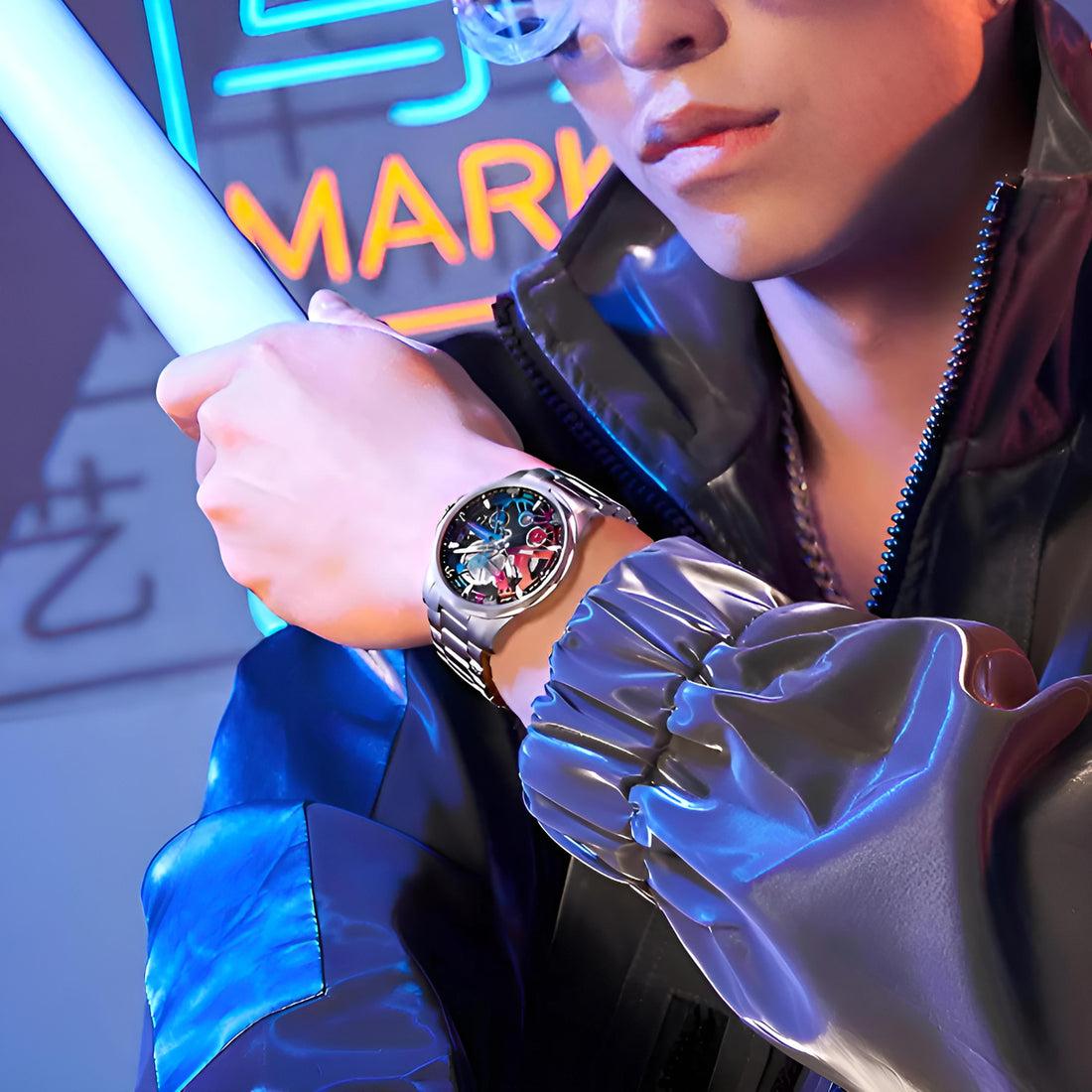 Mark Fairwhale AURIX Aurora Imperial – Silver-tone automatic calendar watch for men with stainless steel bracelet and luminous hands