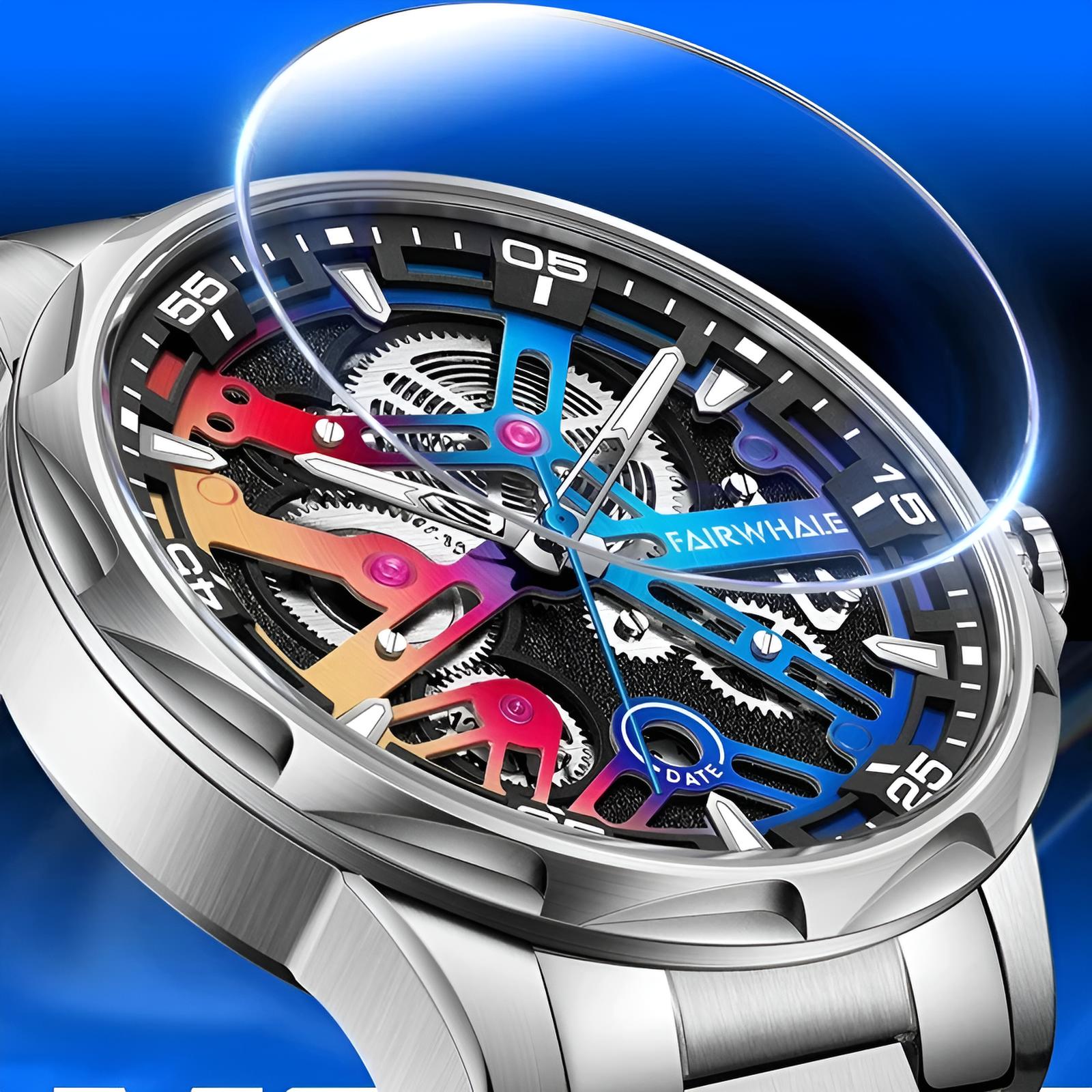 Mark Fairwhale AURIX Aurora Imperial – Silver-tone automatic calendar watch for men with stainless steel bracelet and luminous hands