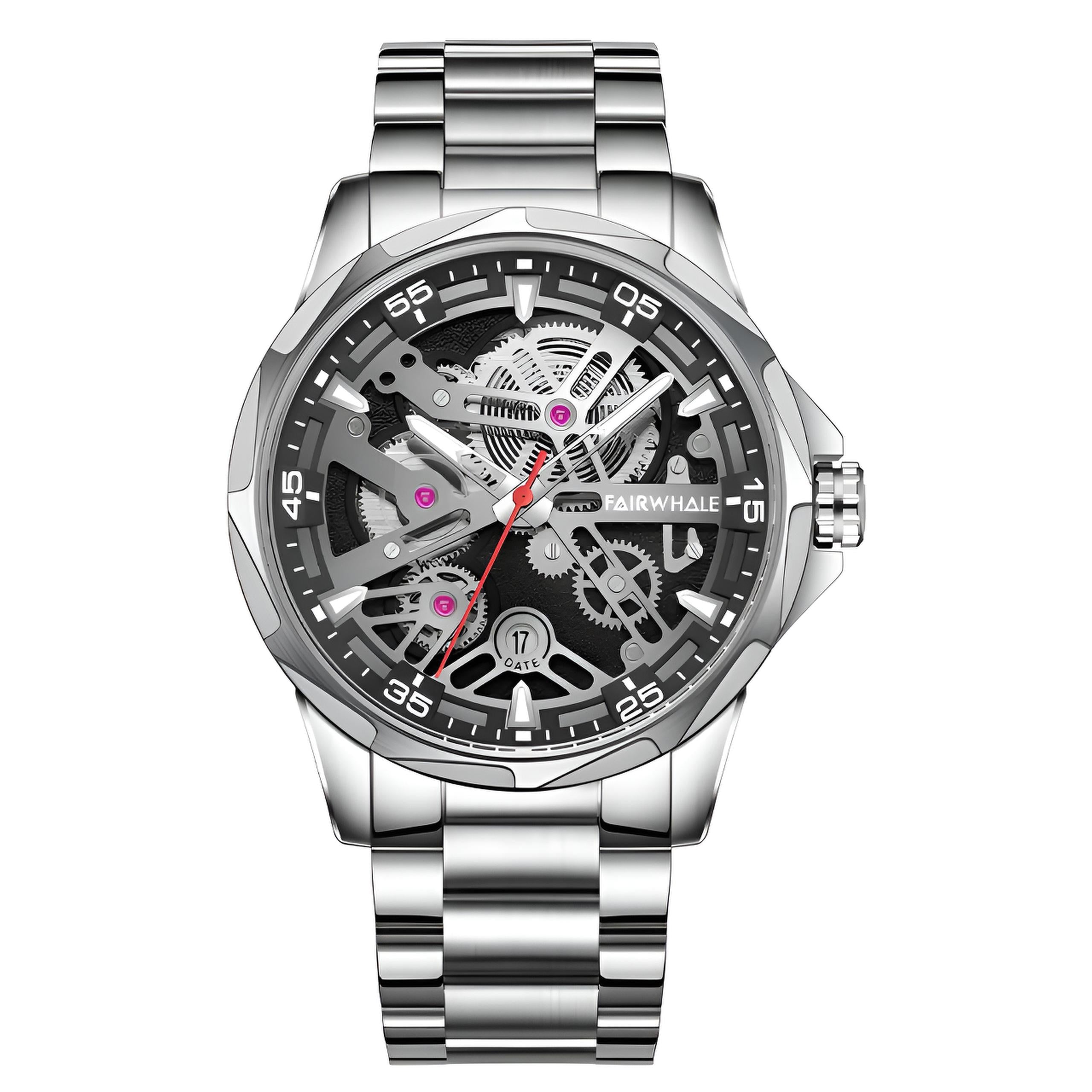 Mark Fairwhale AURIX Obsidian Steel Horizon – Gunmetal automatic watch with dark dial, day-date display & stainless steel case