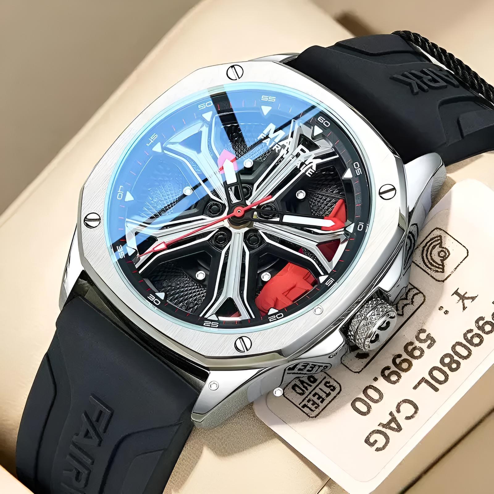 Mark Fairwhale CALIBRO Crimson Black – Bold red-accent wheel caliper dial men&