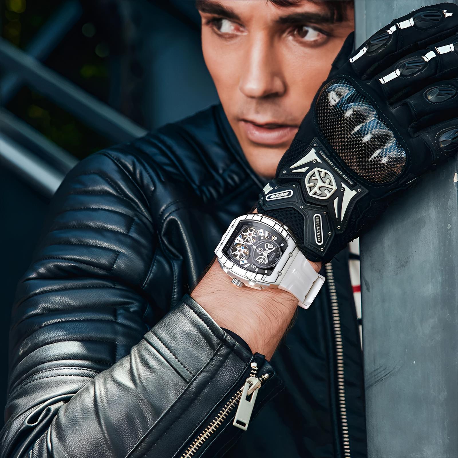 Mark Fairwhale CARBONIX Titanium Frost – Gunmetal carbon fiber tonneau watch for men, lightweight automatic movement with minimalist design