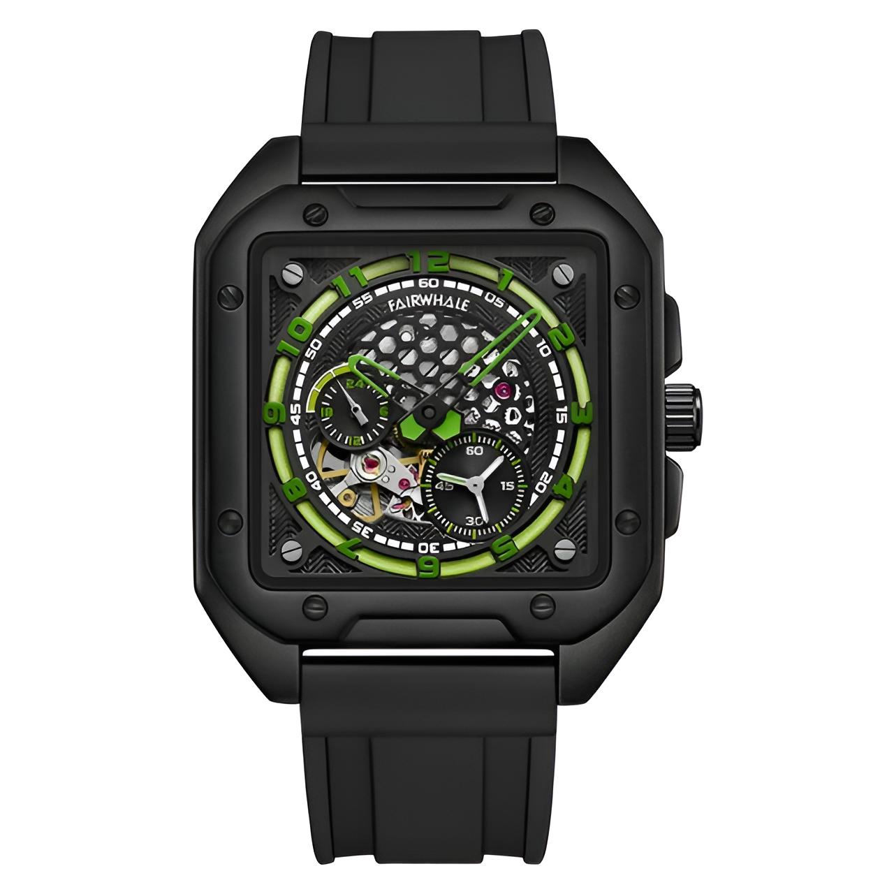 Mark Fairwhale RYON Forest Core – Green-tinted automatic tourbillon watch for men with industrial design and luminous display