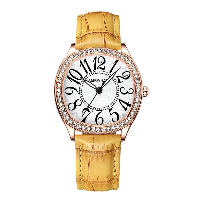 Mark Fairwhale LUNARA Crème Origin beige retro quartz watch, vintage luxury design, 35mm round case, diamond glass window