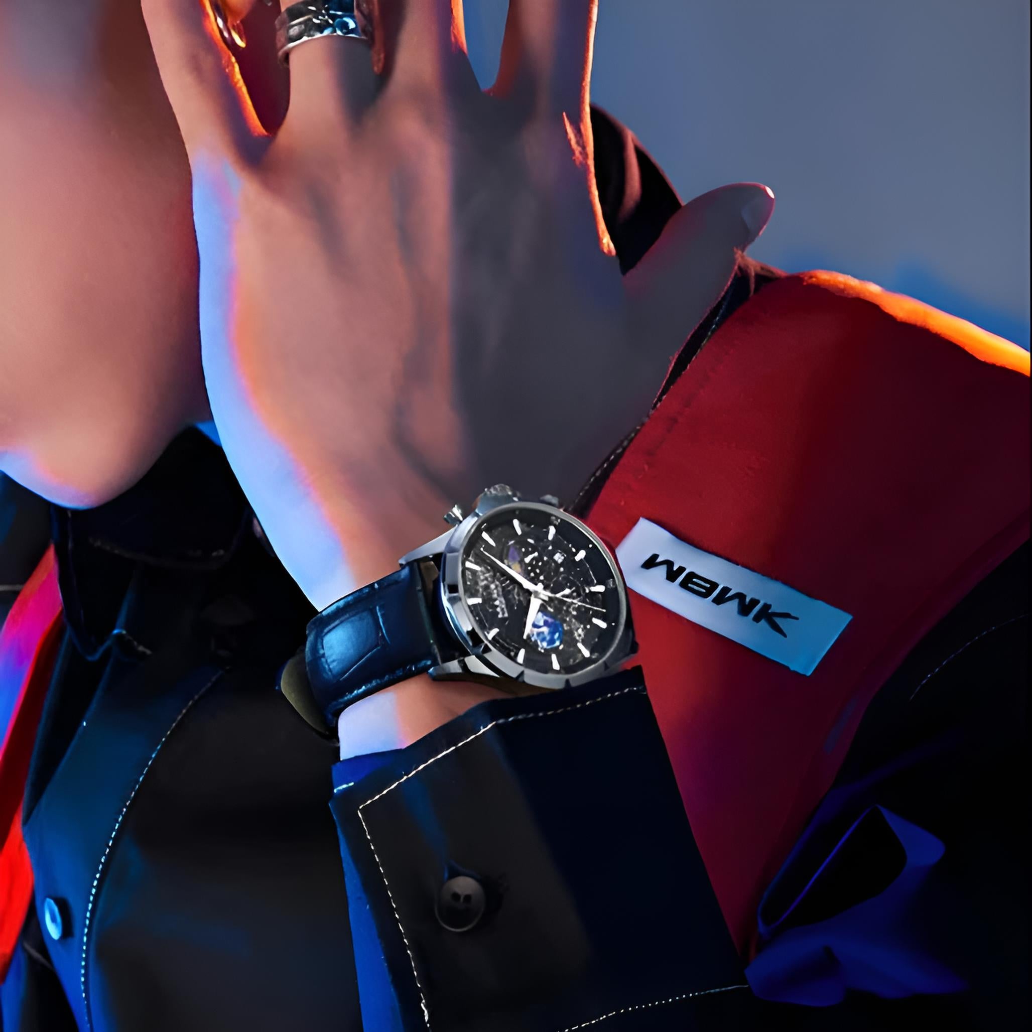 Mark Fairwhale LUNARIS Midnight Cosmos – Black dial moon phase chronograph watch for men with leather strap and complete calendar