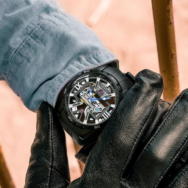 Mark Fairwhale NORIVEXA Obsidian Luxe – Sleek black automatic watch for men, 43mm stainless steel case, luminous dial