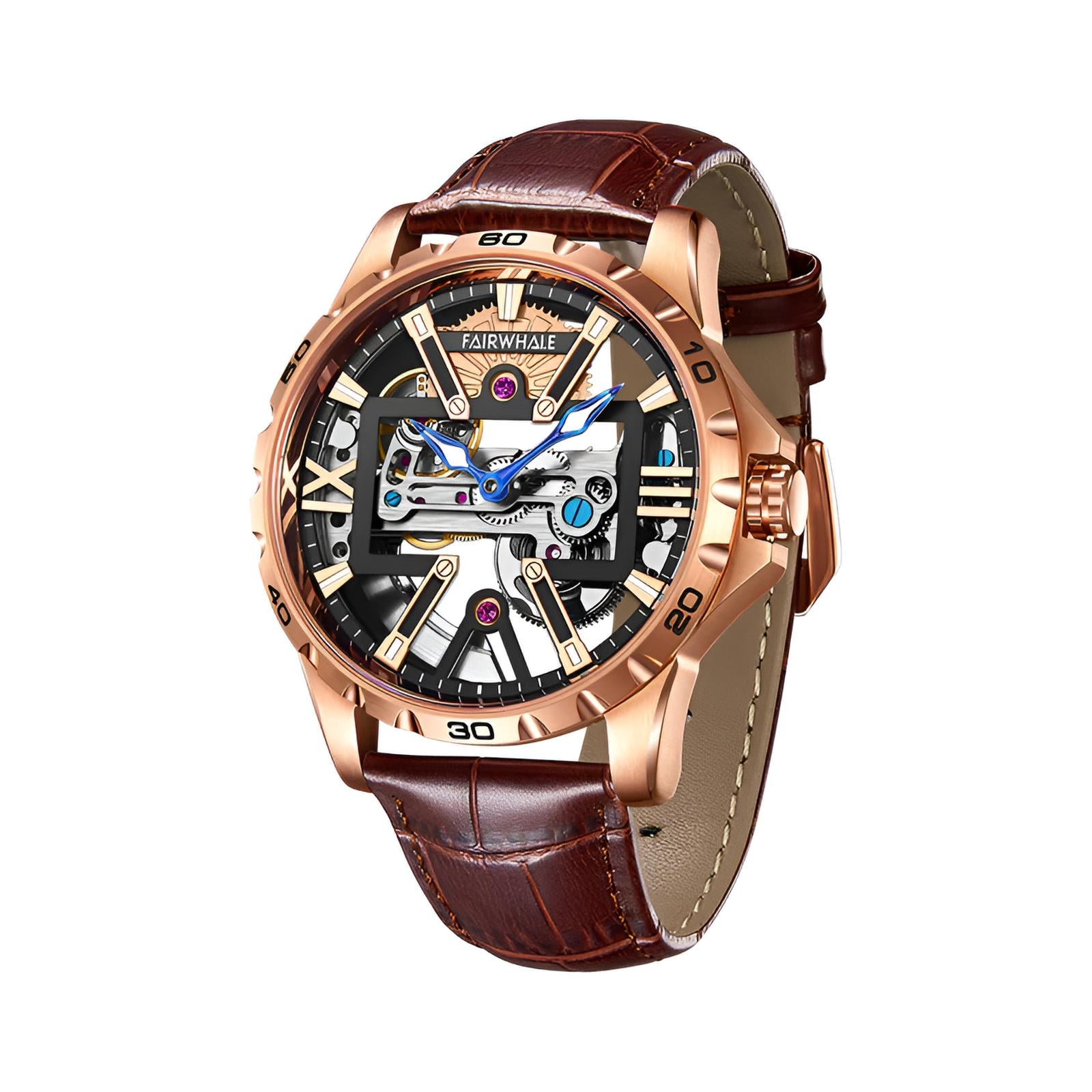 Mark Fairwhale NORIVEXA Amber Grain – Minimalist automatic watch for men, warm-toned leather strap, elegant numberless dial
