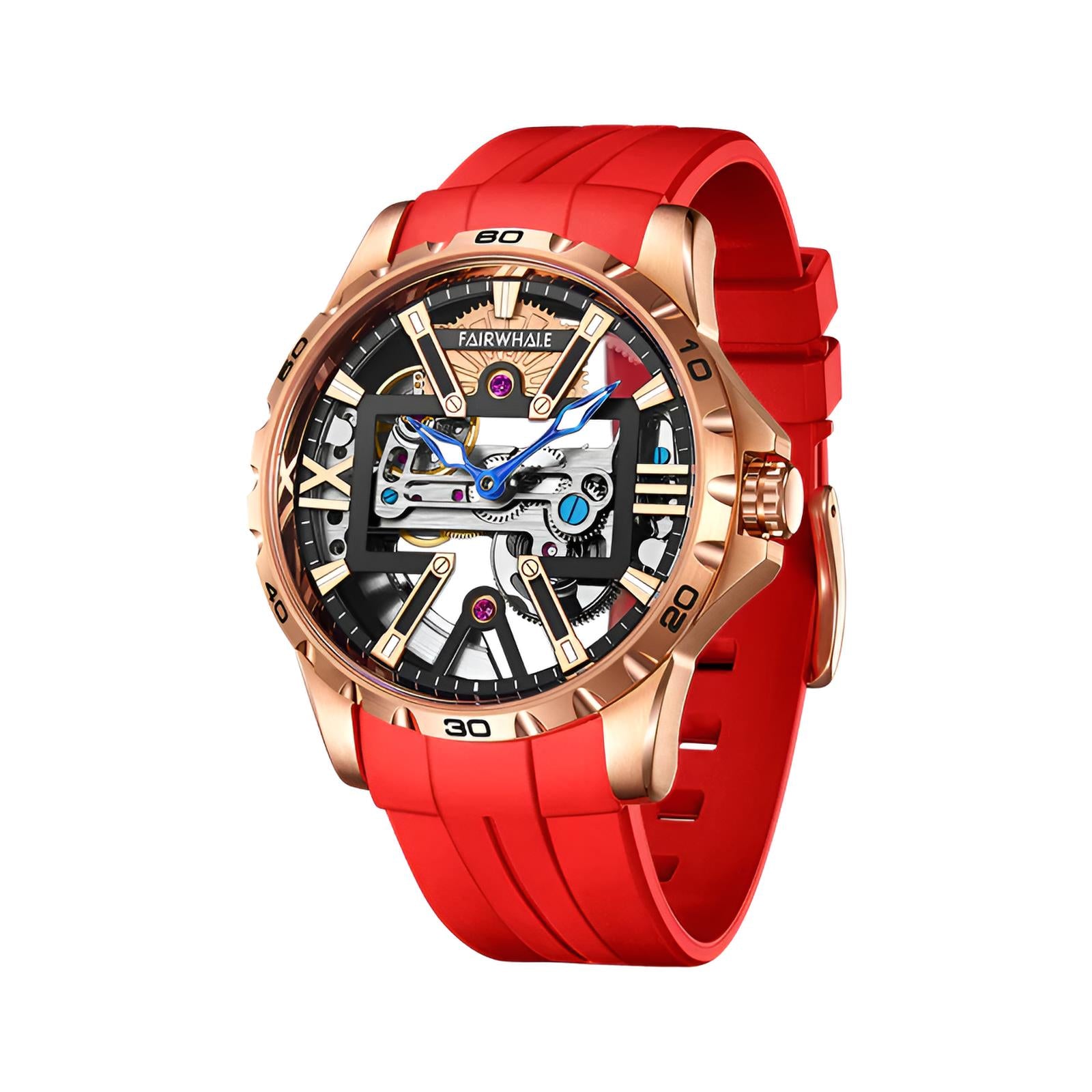 Mark Fairwhale NORIVEXA Crimson Pulse – Bold red-stripe automatic watch for men, perfect for evening wear and urban style
