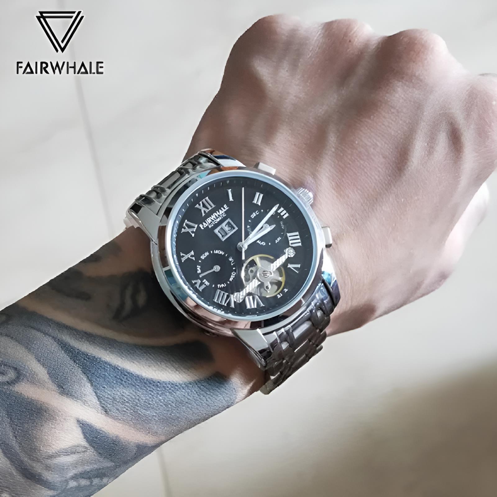Mark Fairwhale ORIENTIS Obisidian Horizon – Black dial automatic calendar watch for men, 316L stainless steel case & silicone strap