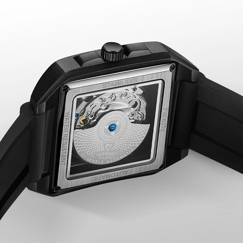 Mark Fairwhale RYON Night Tide – Black skeleton dial automatic watch for men with luminous tourbillon and stainless steel case