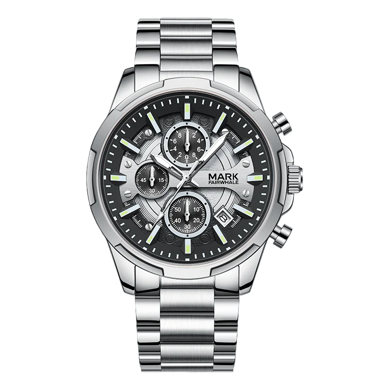 Mark Fairwhale STENTOR 5028 luxury men’s stainless steel chronograph watch with quartz movement and numberless dial
