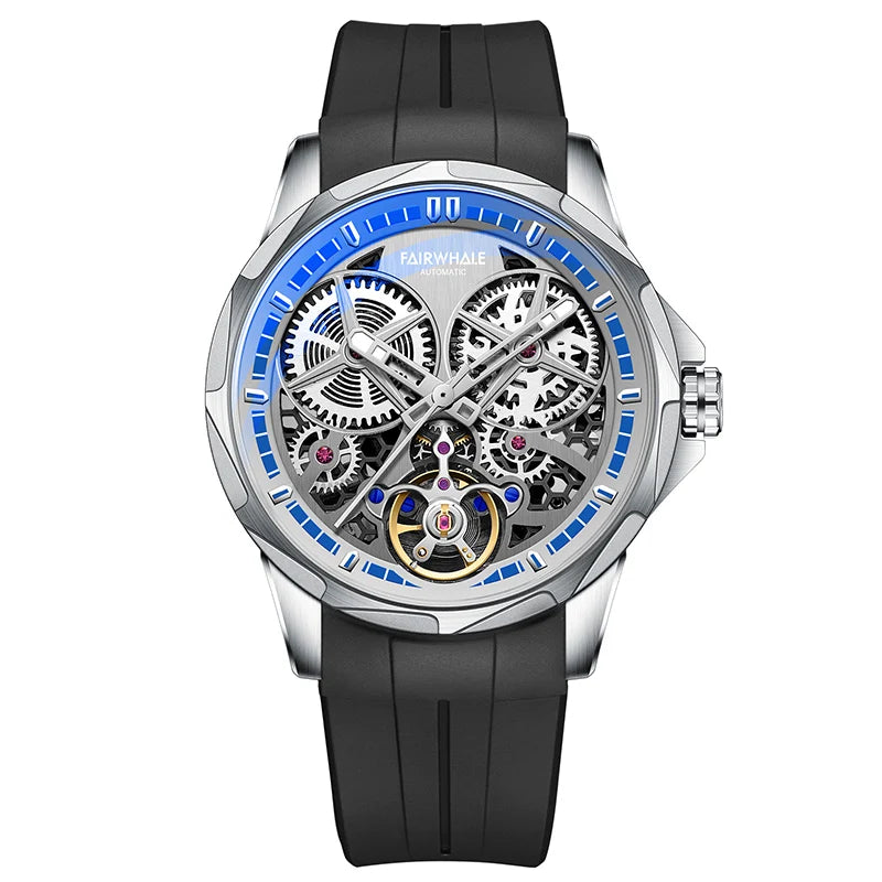 Mark Fairwhale TERNION Dual Pace – Two-tone silver-black automatic watch for men, minimalist numberless dial with sporty elegance