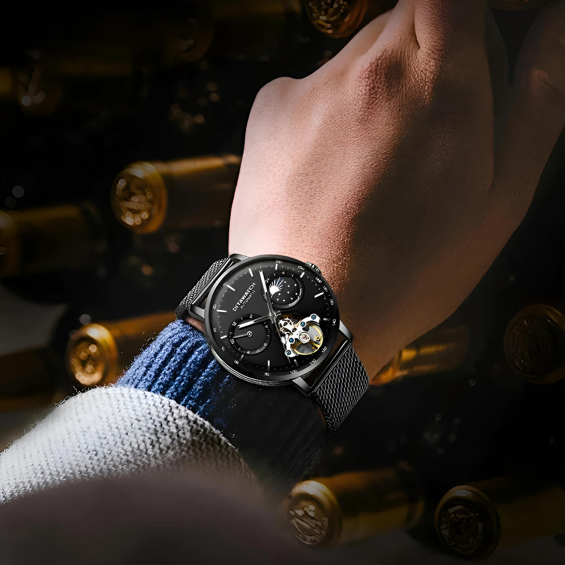 Mark Fairwhale THERIXIS Void Core – Gunmetal automatic watch with open-heart mechanics and moon phase complication