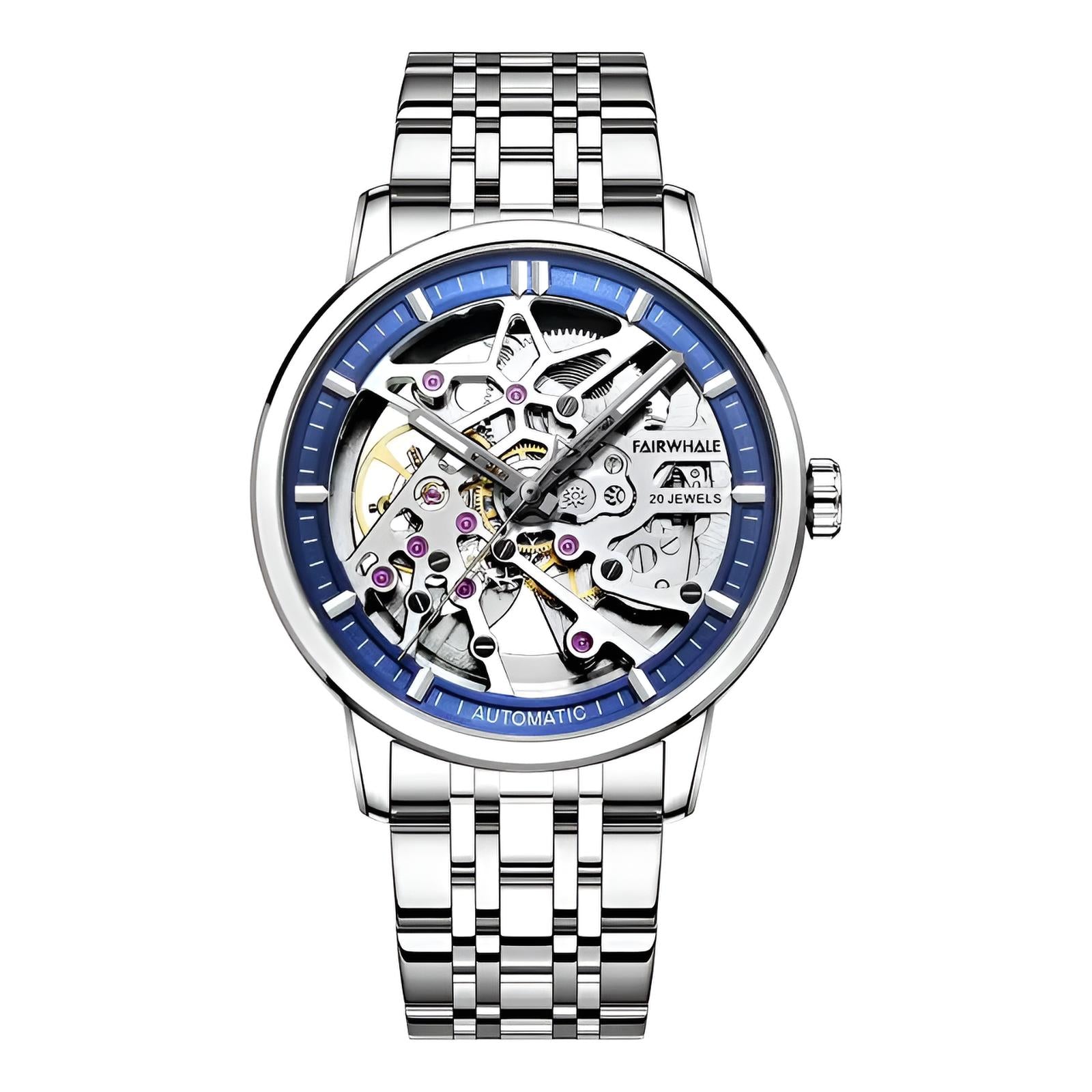 Mark Fairwhale THERIX Skyforge – Silver-tone skeleton watch with transparent mechanics and sleek stainless steel band