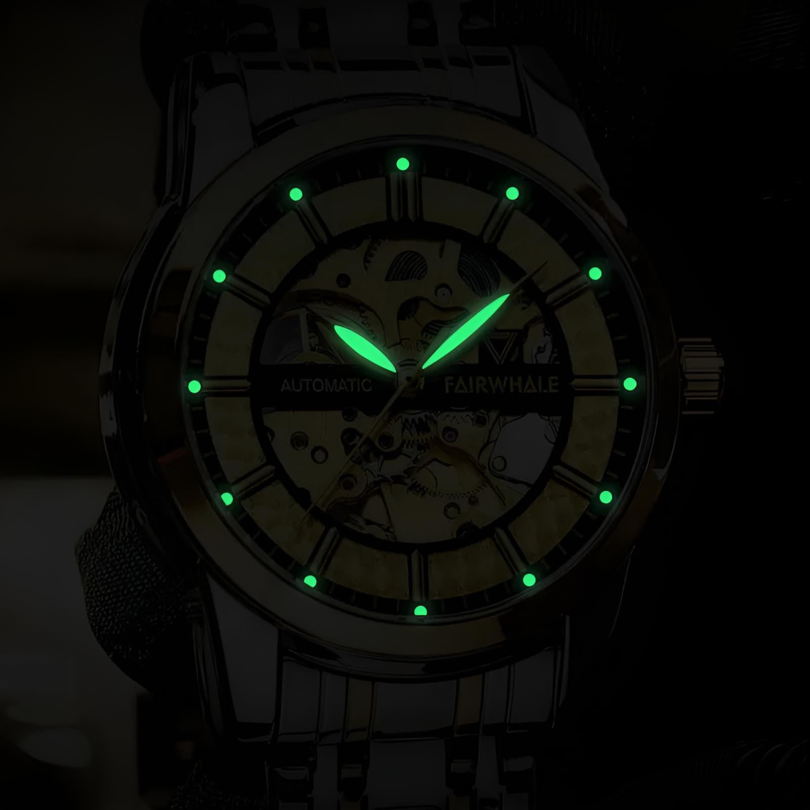 Mark Fairwhale THORIX Solar Frame – Black dial skeleton automatic watch for men with luminous hands and stainless steel case