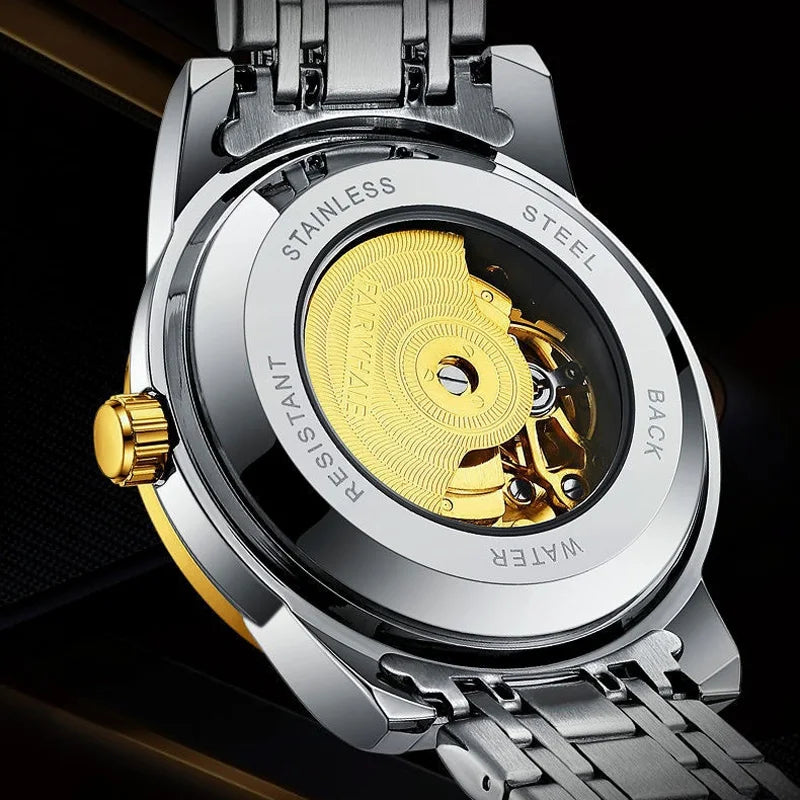 Mark Fairwhale THORIX Solar Frame – Black dial skeleton automatic watch for men with luminous hands and stainless steel case