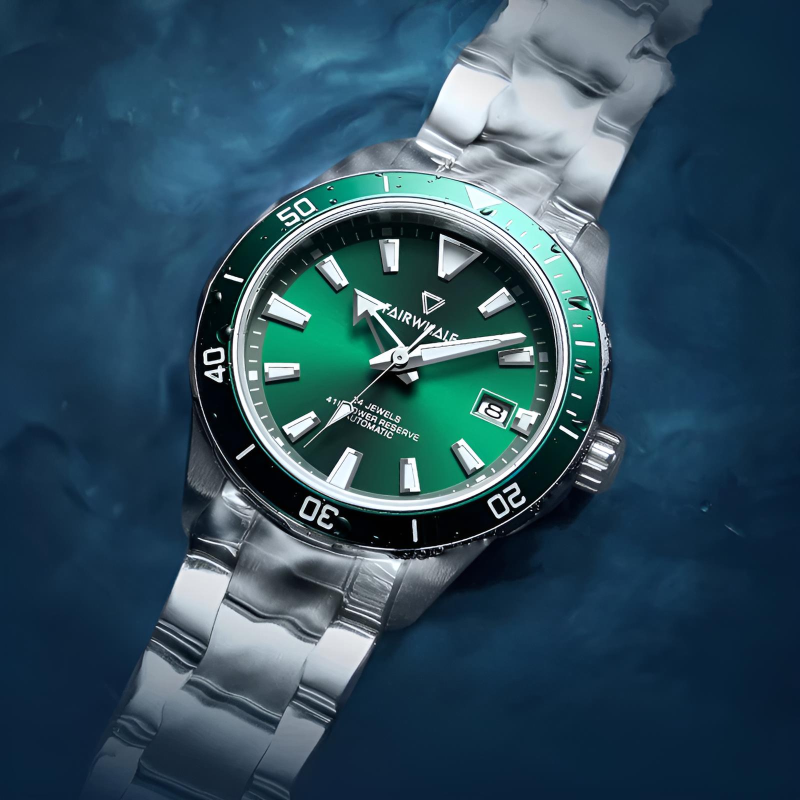 Mark Fairwhale TIDRON Deepwater Navy – Blue luminous automatic sport watch for men with stainless steel bracelet and 100M water resistance