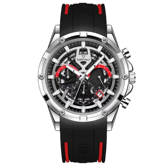 Mark Fairwhale TONIX men’s chronograph in black and silver with silicone sport strap.