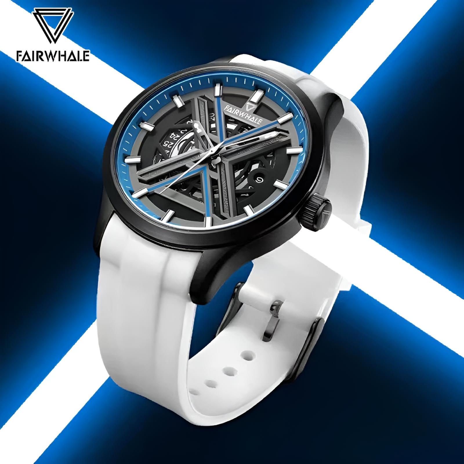 Mark Fairwhale VOLANTIS Ash Alloy – Silver-tone mechanical skeleton watch for men with automatic movement and 30M water resistance