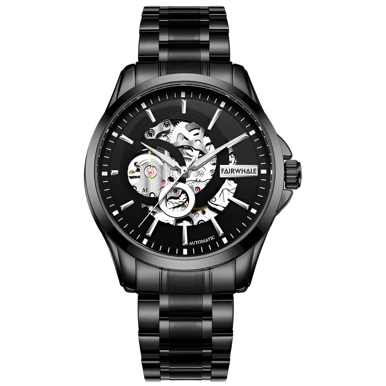 Mark Fairwhale VARTEXI Void Drive – Black PVD automatic tourbillon watch for men with dark skeleton dial and stealth stainless steel design