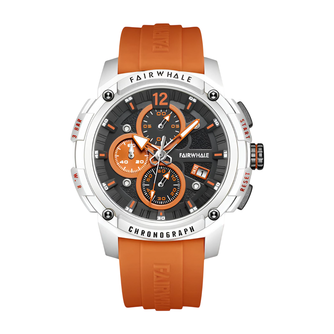 Orange and black watch with &