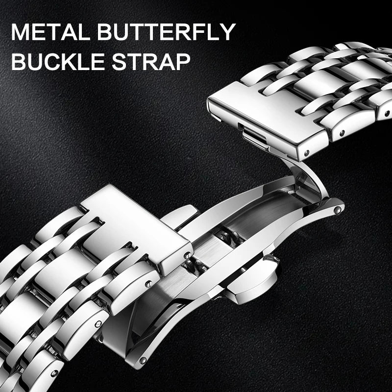 Stainless steel strap with butterfly buckle for Mark Fairwhale CORDANT watch.