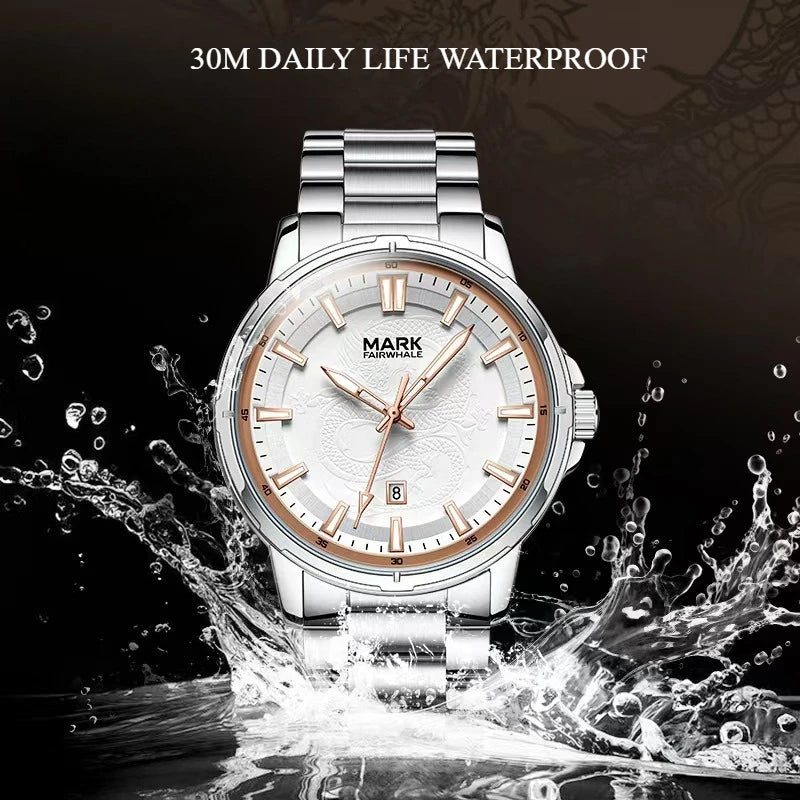 Waterproof test shot of Mark Fairwhale DRACONIS watch with 30M water resistance.