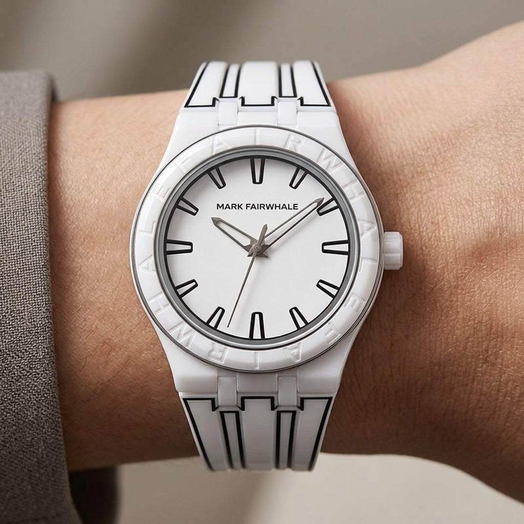 MFW 5110 Mark Fairwhale 5 - White watch with black outline, front view