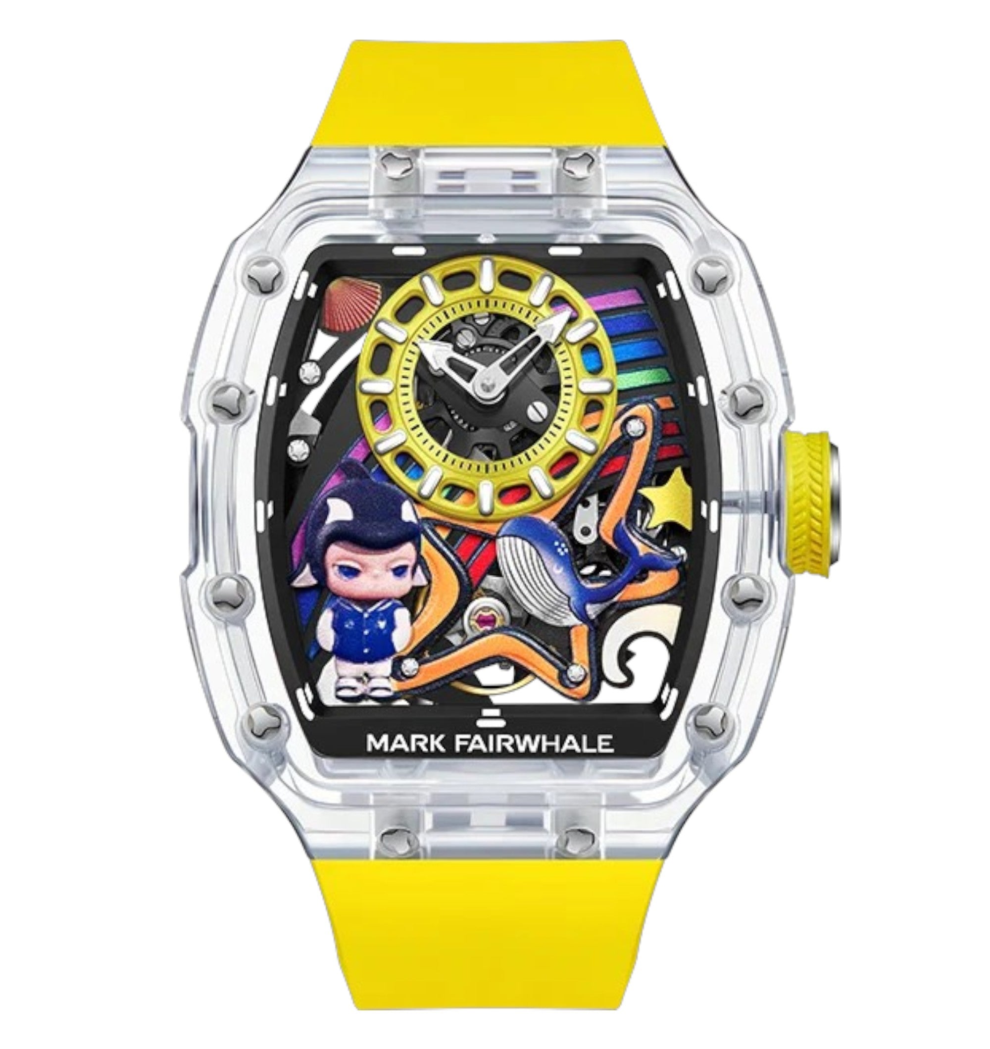 Mark Fairwhale AERION luxury men’s mechanical watch with yellow dial details and complete calendar display.