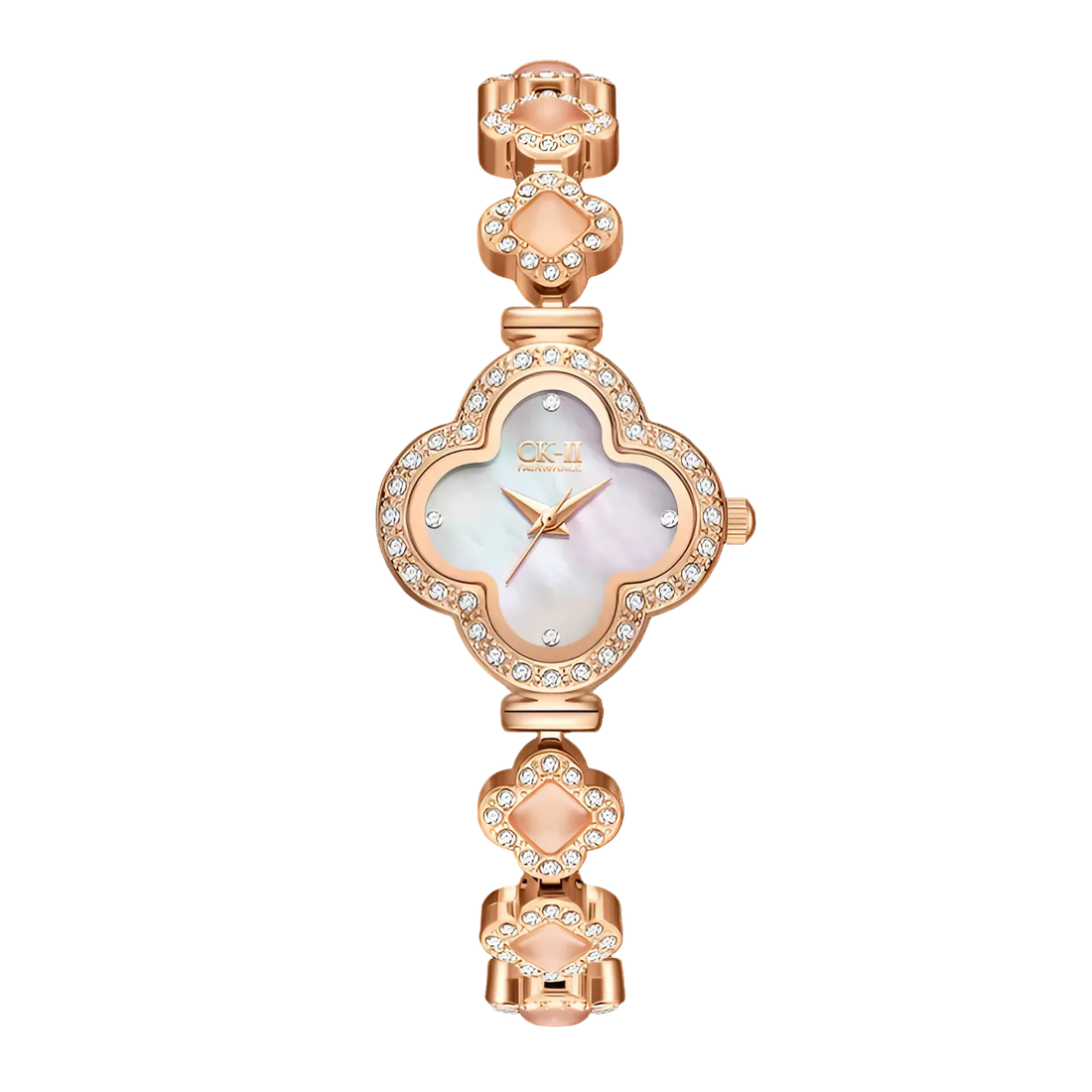 Mark Fairwhale FW-3860 LUXORA women’s quartz watch with mother-of-pearl clover dial and crystal bezel