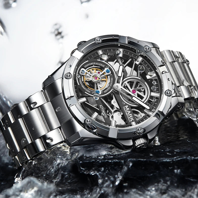 Mark Fairwhale VELTOSKEL luxury skeleton automatic men’s watch, water-resistant design with stainless steel bracelet