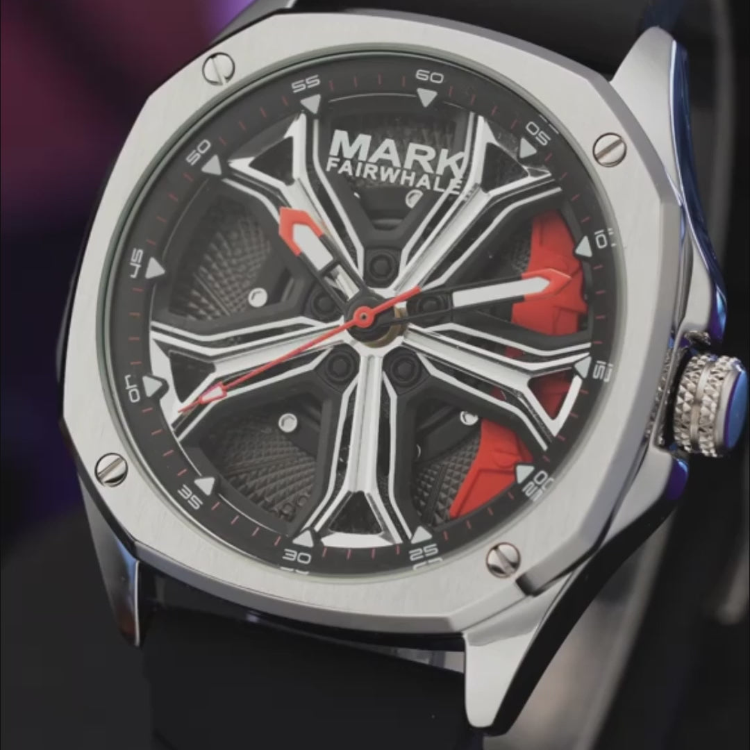 Mark Fairwhale CALIBRO Crimson Black – Bold red-accent wheel caliper dial men&
