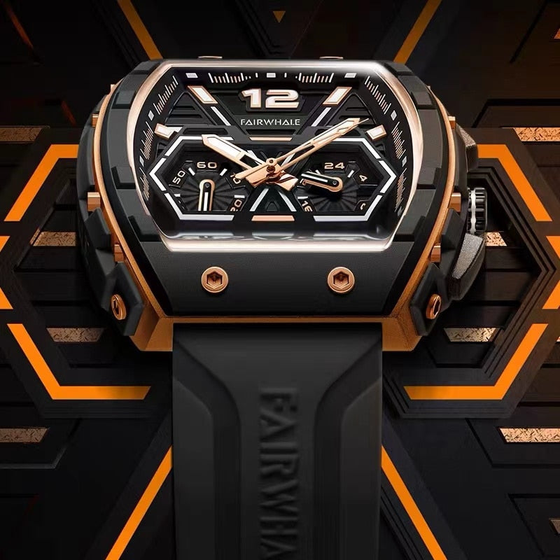 Mark Fairwhale CLIREDOX FW-5560, the geometric chronograph sub-dials and luminous green markers quartz movement, and 30-meter water resistance