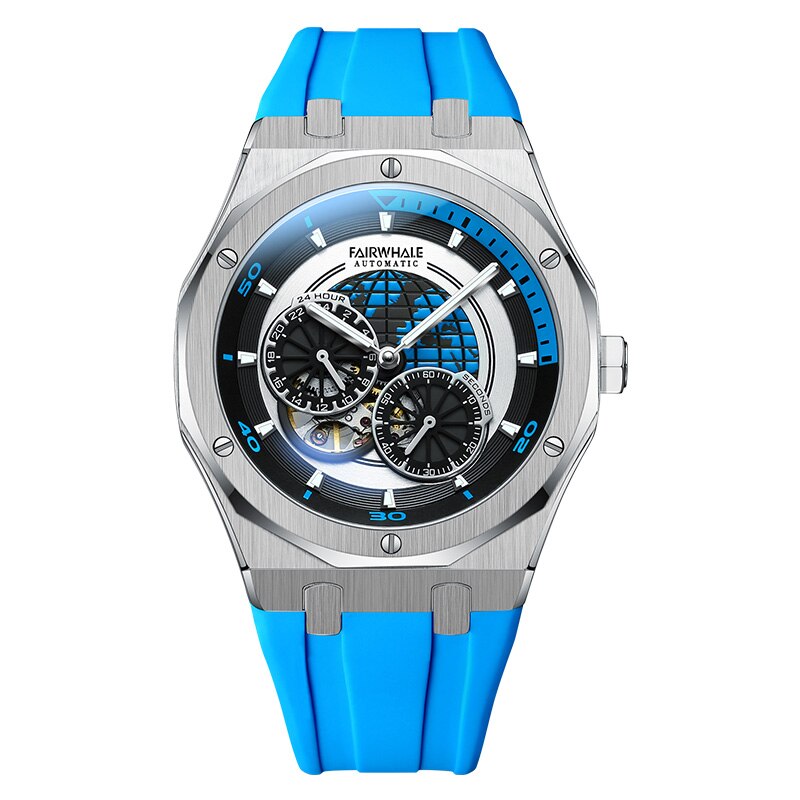 Mark Fairwhale AERIXON FW-6390 with blue strap, showcasing modern-meets-vintage design