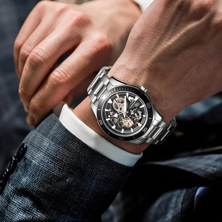 Mark Fairwhale AETREON Obsidian Core – Luminous dark skeleton tourbillon watch for men with stainless steel strap and automatic movement