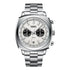 AURIXON chronograph with silver dial and black subdials, luxury wristwatch for men.